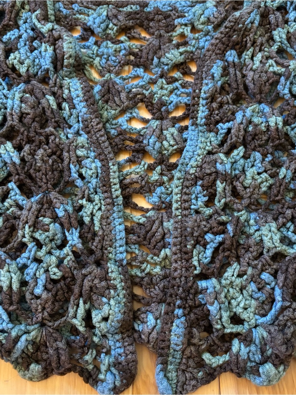 Boho Crochet Brown Blue Open Front Short Sleeve Handmade Top - Picture 2 of 8